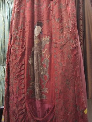 Red Chinese Silk Panel With Female Figure