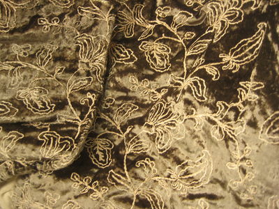 Gold Leaf Embroidered On Shiny Velvet