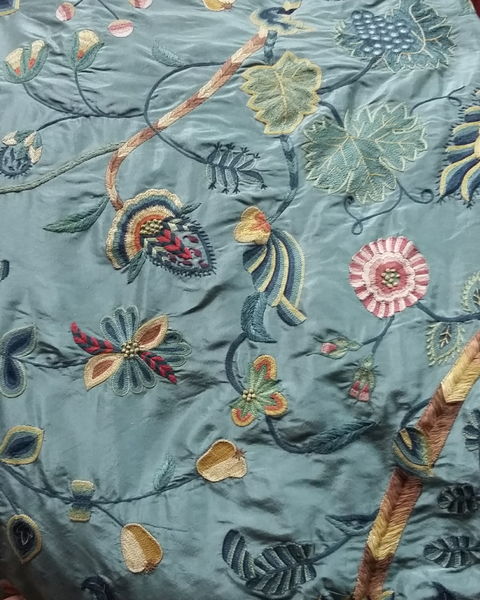 Aqua Silk, Oriental Embroidery, Silk Lined
